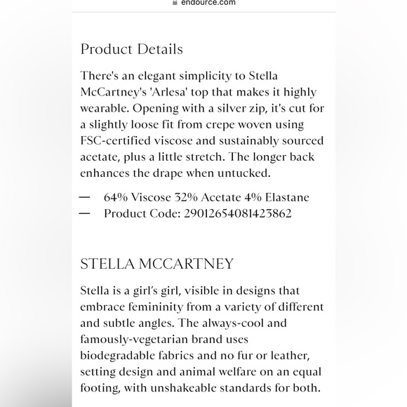 Stella McCartney Arlesa Crepe top/ silver front zipper - Picture 4 of 8